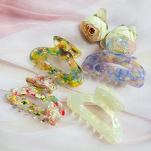 

Sweet Scrub Colorful Acetate Hair Claws Simple Oval Hollow Leopard Grasp Clip Big Hair Claws For Women Makeup Bath