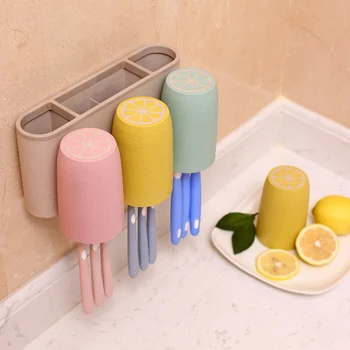 

Self Adhesive Toothbrush Holder Mouthwash Cup Wall Mounted Storage Rack Without Drill Household Storage Rack For Bathroom