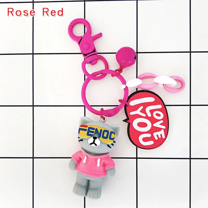 Rose Red Милый мультяшный брелок с кошкой, крутые очки, кот, кукла, брелок Kawaii Kpop, аксессуары, брелок для ключей, Очаровательная подвеска для сумок для девочек - Цвет: Rose Red