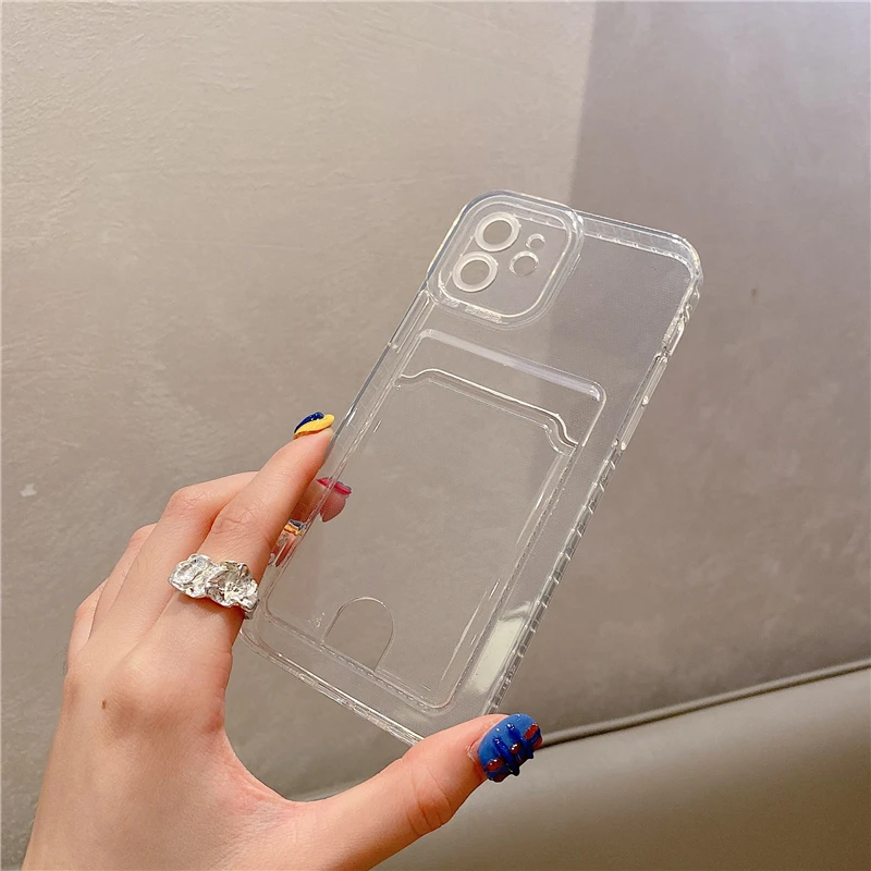 Sleek Transparent Card Slot Wallet TPU Soft Case - Shockproof Cool Storage Cover