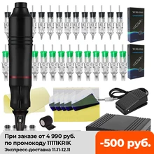 Professional Tattoo Cartridge Machine Pen Kit with Tattoo Pen Machine Power Supply Cartridge Needles for Permanent Makeup Tattoo