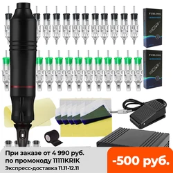 Professional Tattoo Cartridge Machine Pen Kit with Tattoo Pen Machine Power Supply Cartridge Needles for Permanent Makeup Tattoo