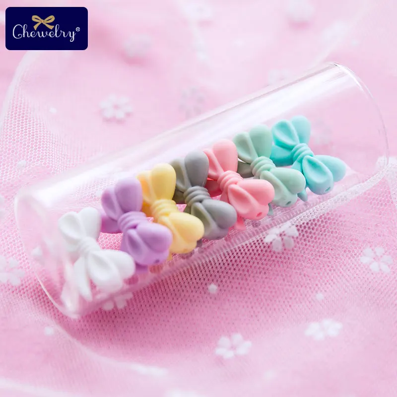 

CHEWELRY 10pc Baby Silicone Teether Mini Silicone Bow Small Tie Food Grade Teether Holes DIY Beads 2cm BPA Free Silicone Beads