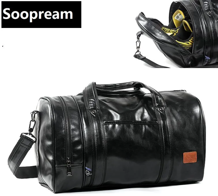 AAA Solid black tote Men Bag PU Leather Men's Travel Casual Duffle Bags Bucket Handbag One Shoulder CrossBody sling bags | Багаж и