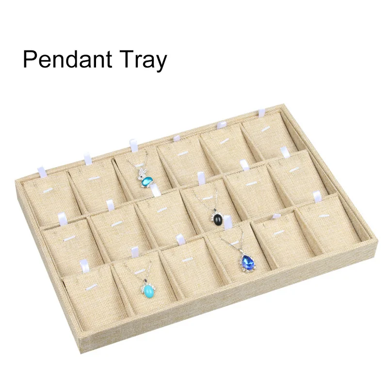 18-Pendant Tray Льняное ожерелье кулон браслет хранение колец и сережек Дисплей Лоток большой емкости аксессуары для дома коробка для хранения ювелирных изделий пластина - Цвет: 18-Pendant Tray