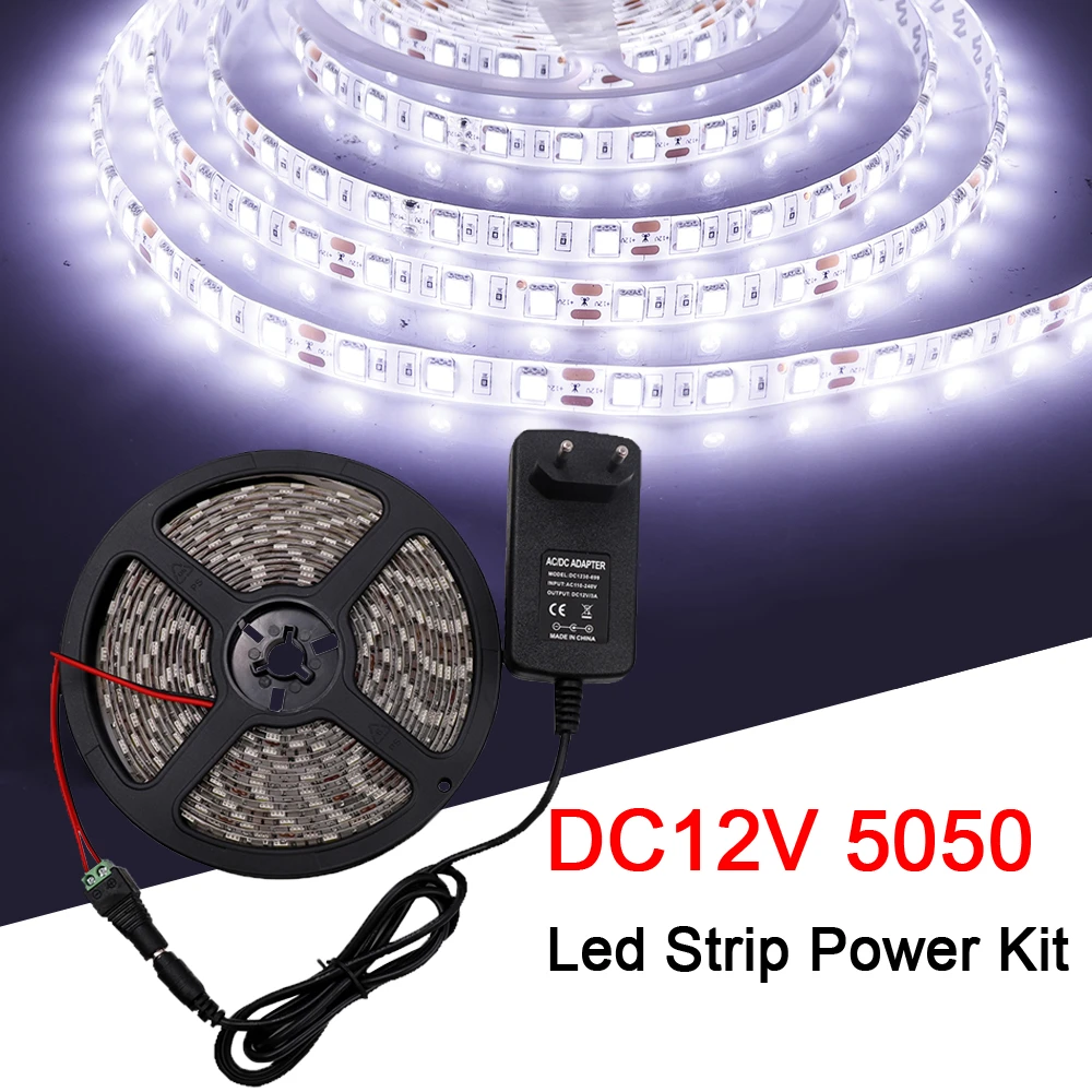  Led Strip SMD 5050 2835 12V 5M 60Led/M Waterproof Flexible Led Tape Ribbon Power Plug Kit 12 V Volt Night Light Home Decoration 