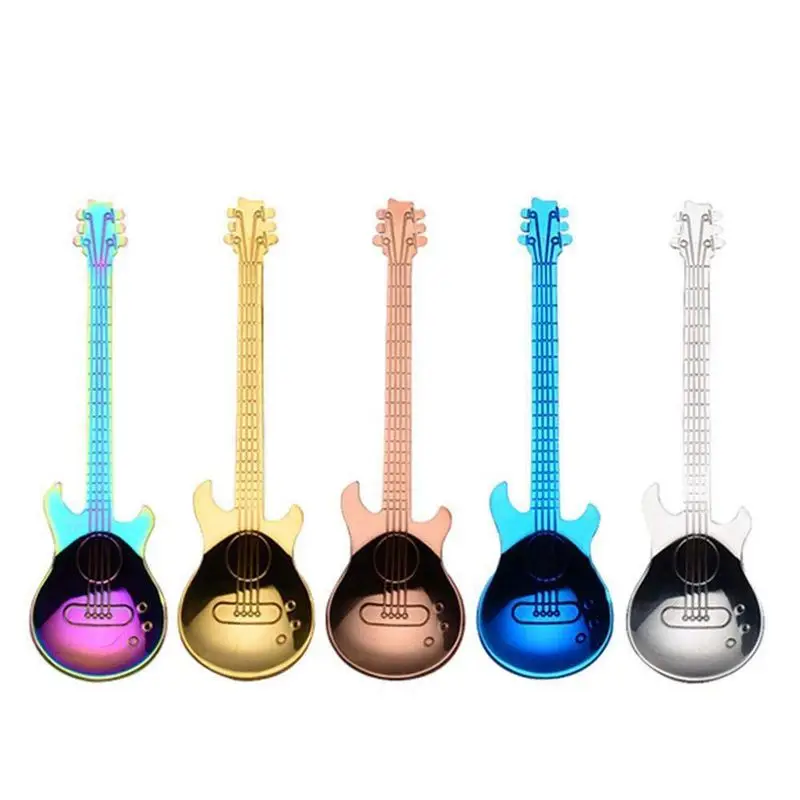 

5 Pcs Guitar Coffee Teaspoons Spoon, Musical Demitasse Spoon Stainless Steel Colorful Dessert Spoon Cute Kitchen Utensil for Cof
