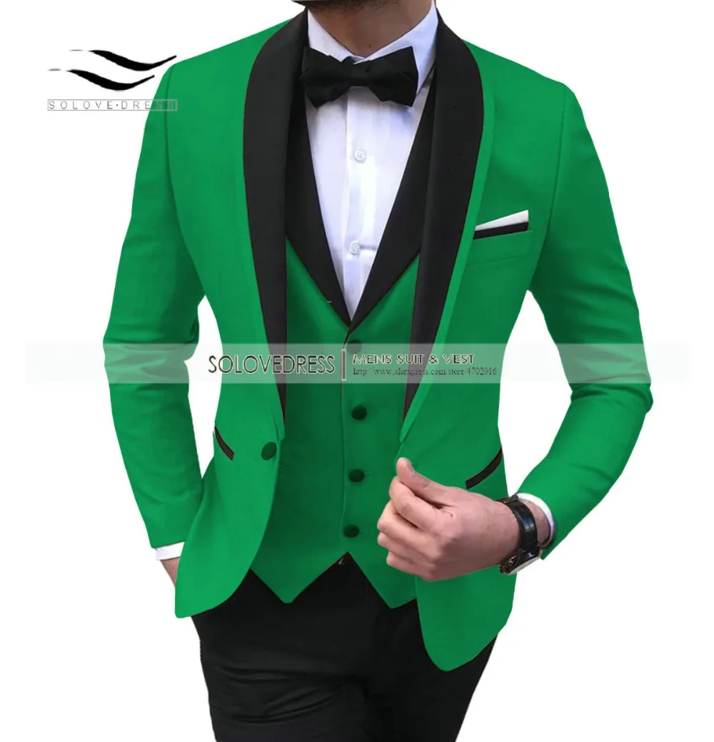 Solovedress мужской костюм из 3 предметов, шаль с отворотом, смокинг, костюмы, шаль с отворотом на одной пуговице, смокинг, пиджак, жилет, брюки, ужин, свадьба
