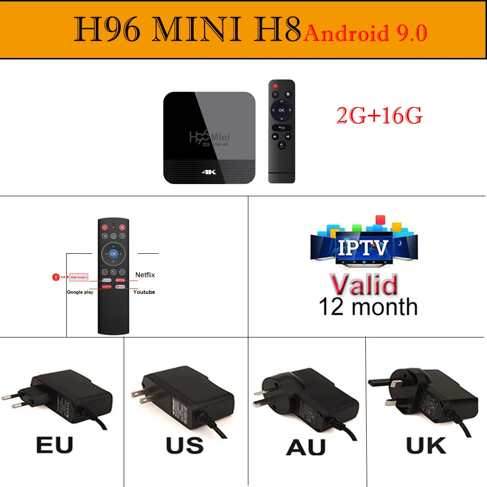 2g 16g n iptv n T1 Android tv Box Rockchip RK3228A Wifi H8 четырехъядерный h96 мини 4K H.265 4K Smart tv Box Android9.0 ТВ-приставка - Цвет: 2g 16g n iptv n T1
