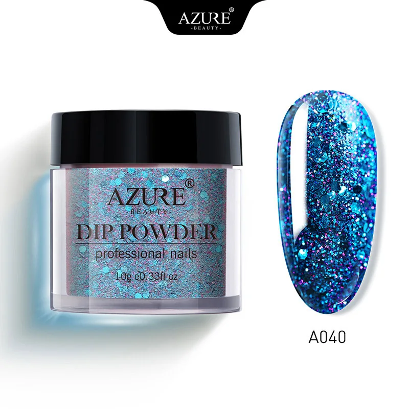 A040 Azure beauty Новейший цветной погружающийся порошок для нейл-арта, голографический порошок для ногтей, система погружения пыли, порошок, натуральный сухой блеск, порошок для ногтей - Цвет: A040