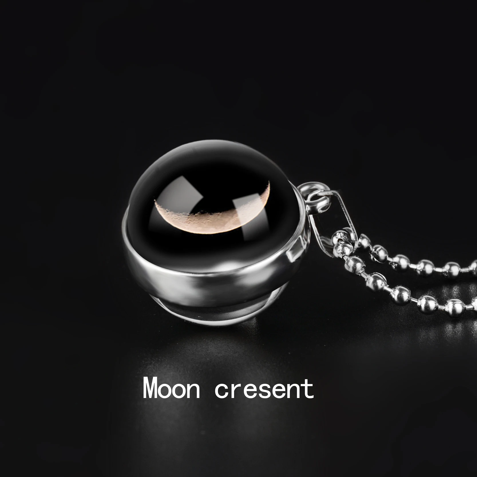 Двухстороннее ожерелье с изображением фазы Луны, художественная подвеска, галактика, планета, стеклянный шар, кабошон ручной работы, астрономическая подвеска, ожерелье, ювелирное изделие - Metal Color: Moon cresent