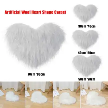 

New Fluffy Love Heart Shape Rug Floor Mat Cover Anti-skid Artificial Wool Copy Sheepskin Hairy Carpets Blanket Living Room Bedro