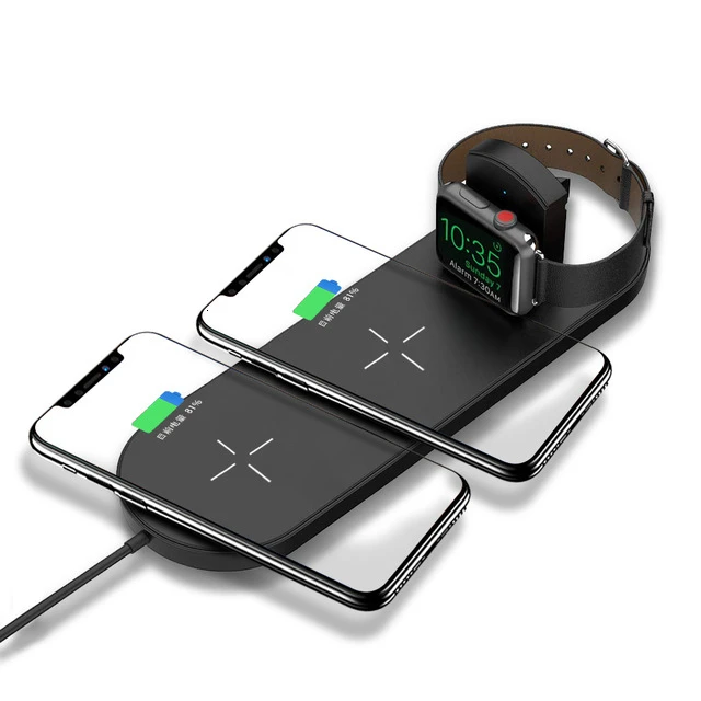 Black 3 in 1 Wireless Charger Dock For Apple Watch 1 2 3 4 5 AirPods 2 Fast Qi Wireless Charging Pad For iPhone 11 Pro XS Max XR X 8 - Цвет: Black