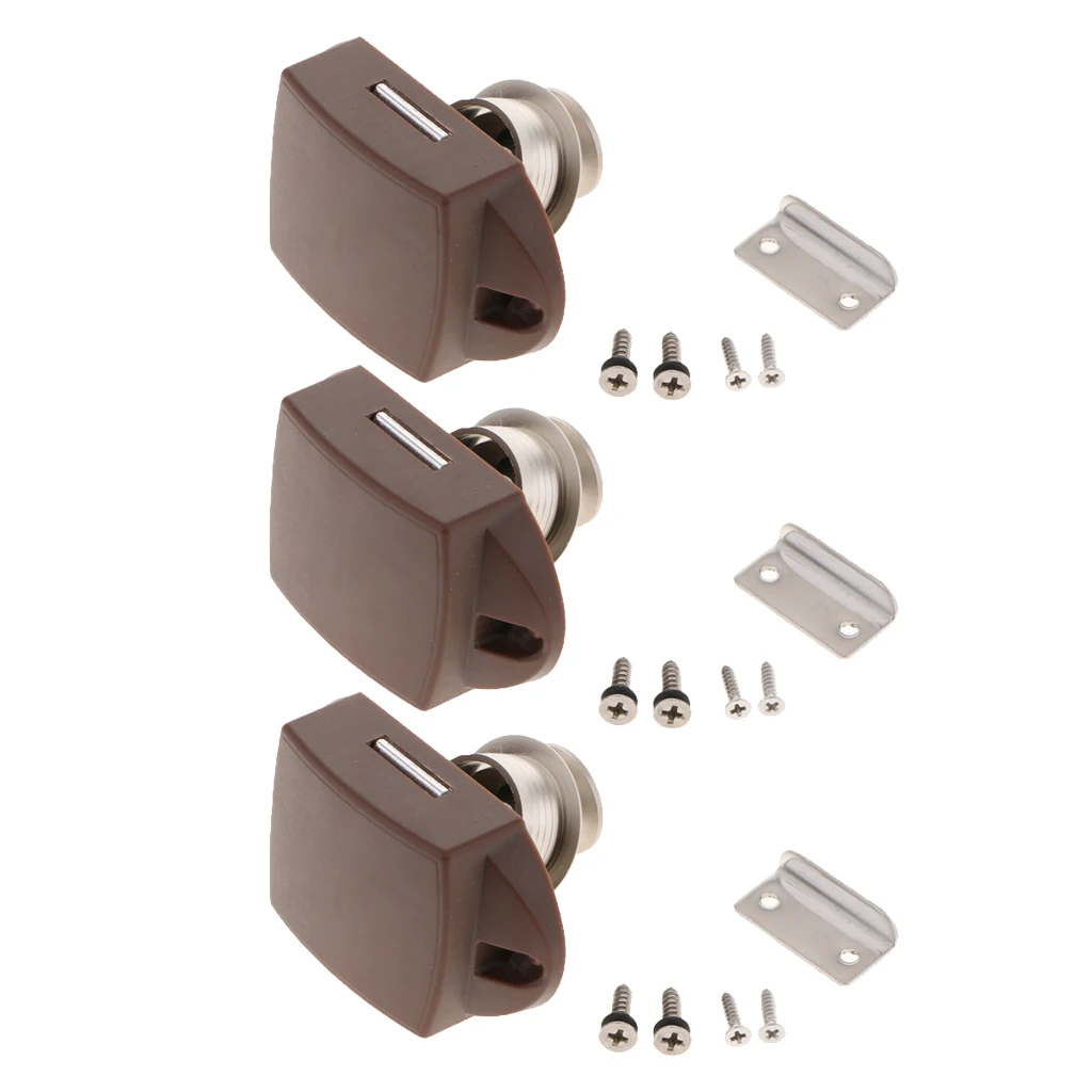 3 Sets Keyless Push Button Latch 304 Stainless Steel for RV Motor Home Camper Caravan Cupboard Lock - Pearl Nickel