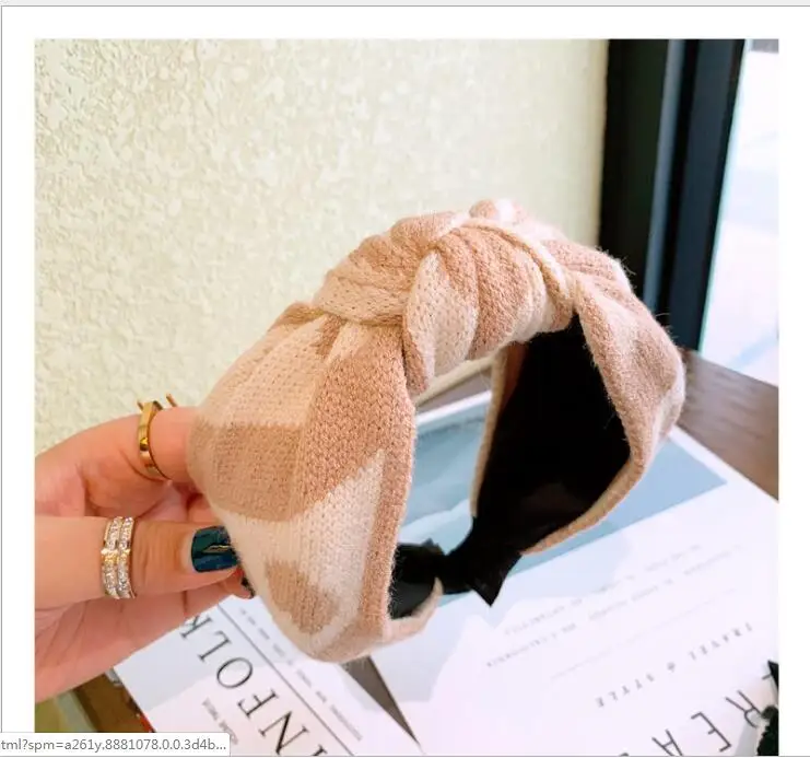 Autumn and winter new cashmere wool hairbands wide side warm middle knotted headbands - Цвет: Розовый