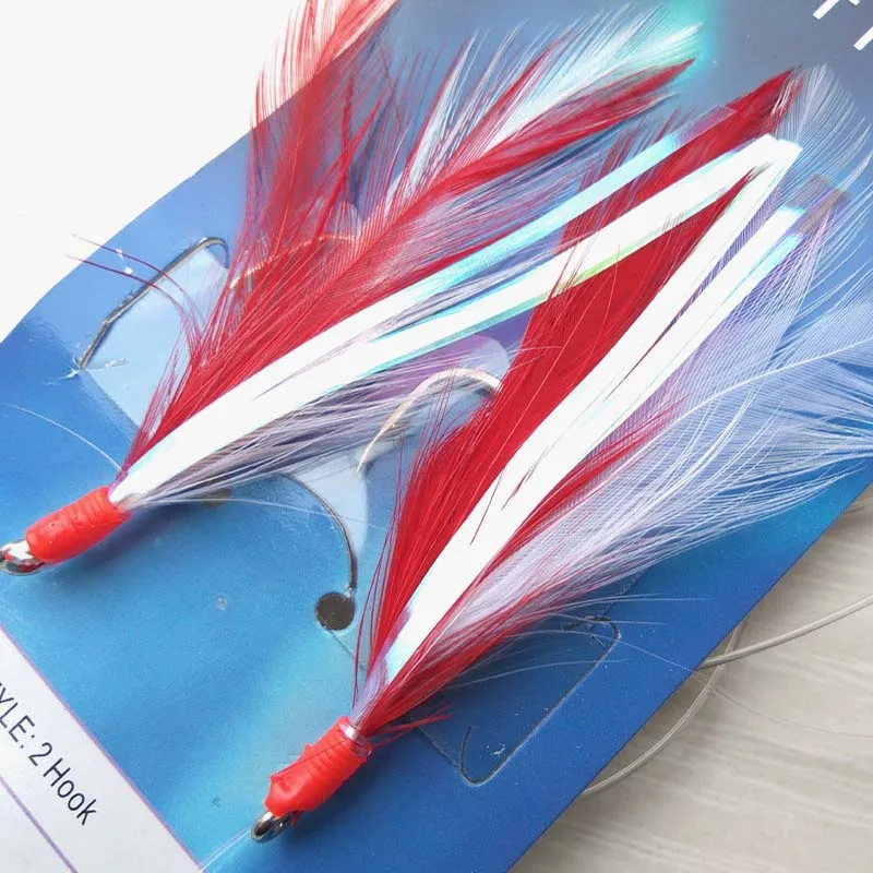 Details about   3 Packs 5/0 Hand Tied Rock Cod Feather Rigs Red Crab Green Rockfish 2 hook Lure 