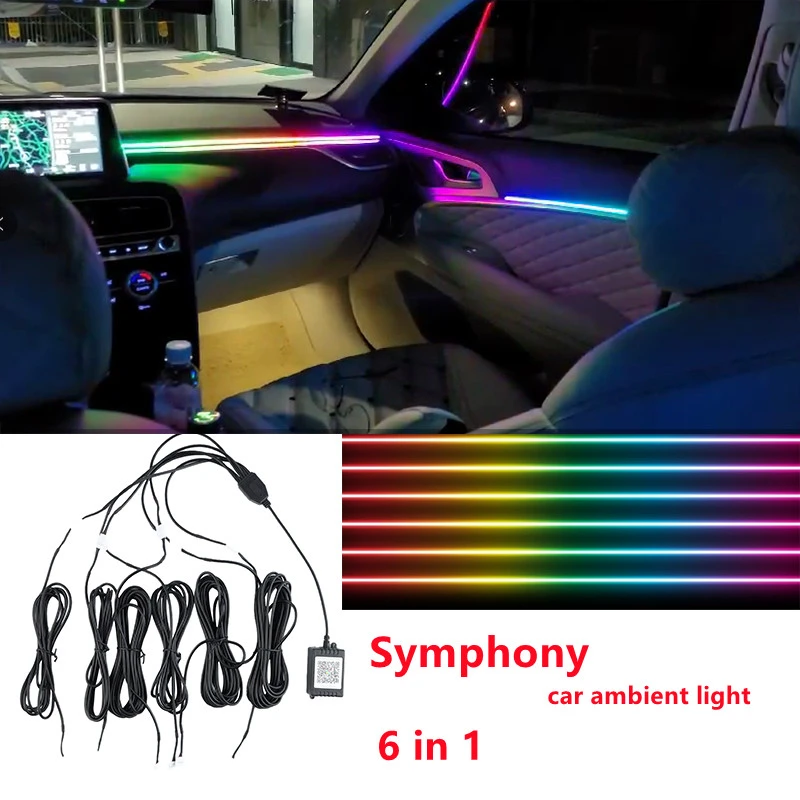 6 In 1 Symphony Car Ambient Lights Rgb Car Interior Acrylic Light Guide