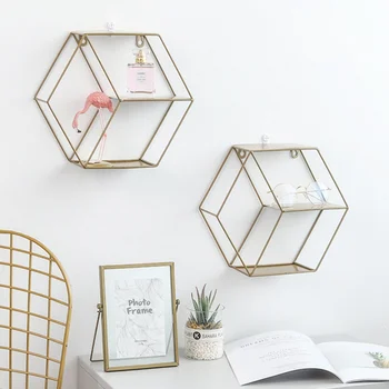 

Home Wedding Decoration Wall Hanging Geometric Wrought Iron Vase Glass Gold Plated Iron Flower Vase Tabletop Vase Flower Pot