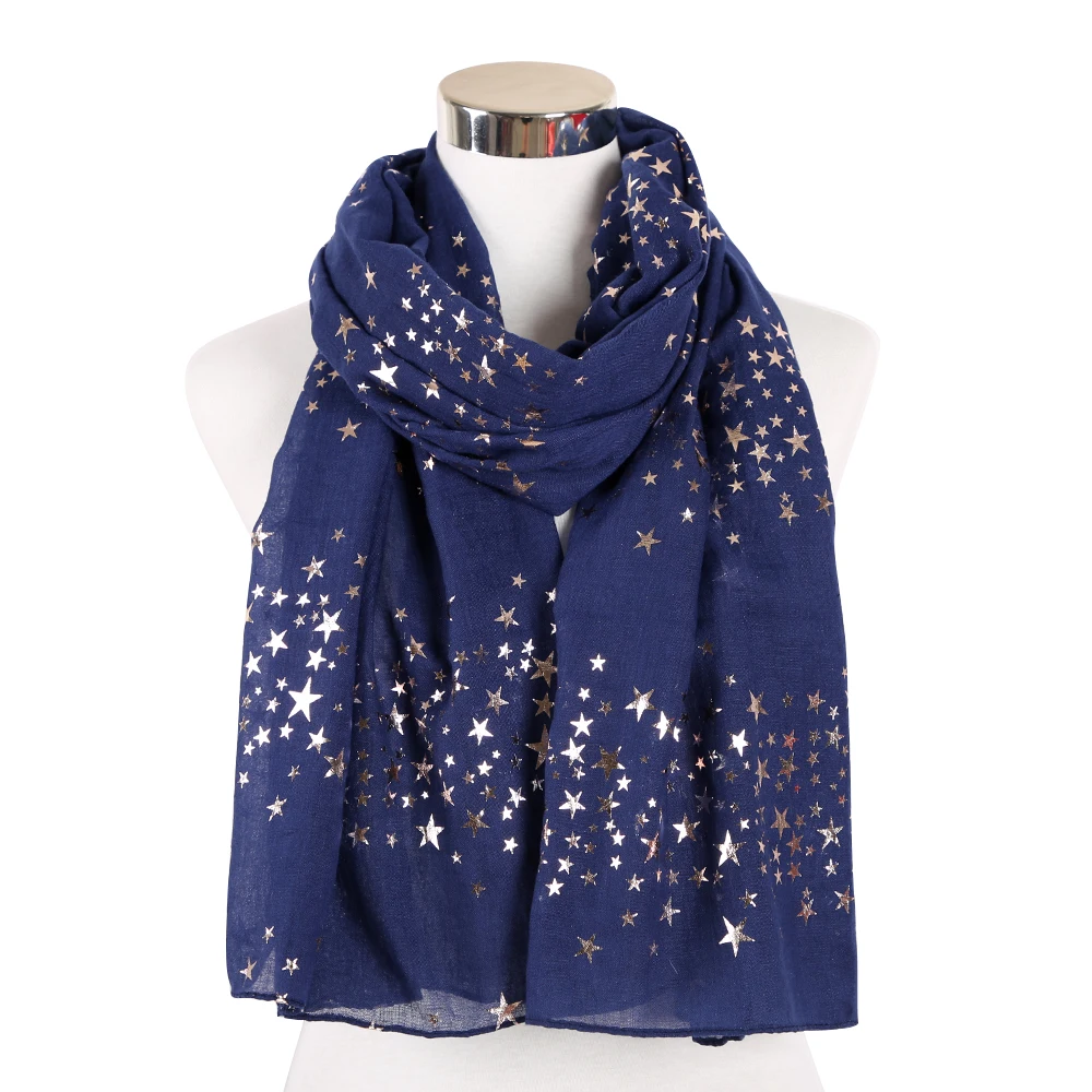 FOXMOTHER Модный черный серый розовый цвет фольга золотой шарф со звездами для женщин обёрточная бумага хиджаб шарфы для женщин дамы Bufanda - Цвет: Тёмно-синий