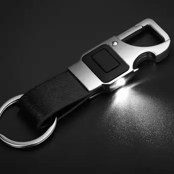 

Car Keyring Tool Men Leather Key Chain Metal Car Key Ring Multifunctional Tool Key Holder LED Bottle Opener Keychain
