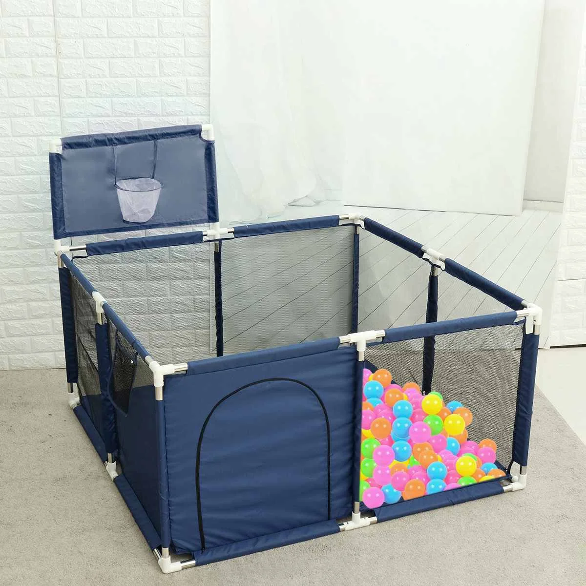 Playpen with Ball Детский манеж, Детский защитный барьер с 50 шариками для бассейна, детский баскетбольный мяч, футбольное поле, Игровая палатка, ограждение с 4 панелями - Цвет: Playpen with Ball