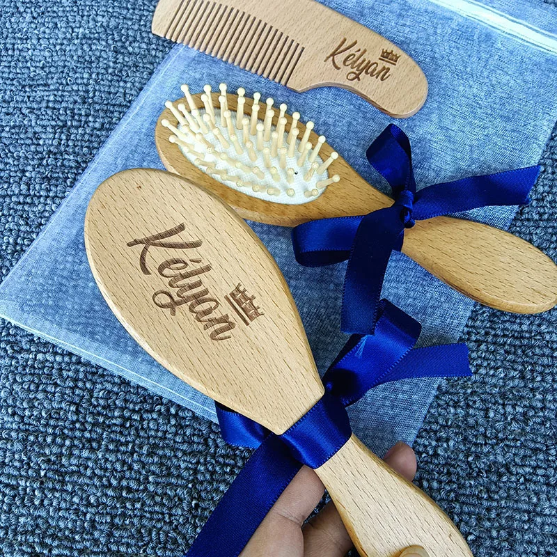 Personalized Wooden Baby Brush Custom Name Baby Wool Comb New Born Hair  Brush Infant Head Massager Bath Brush Comb for Kids