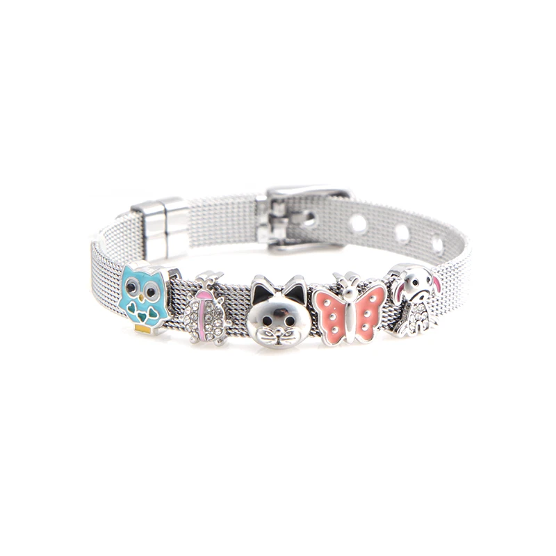 SET 3 Somsoar Jewelry Cute Slide Charm 8mm Mesh Bracelet Set Child toddler Kids Bracelet Stianless Steel Woman Bracelet as Xmas Gift - Окраска металла: SET 3