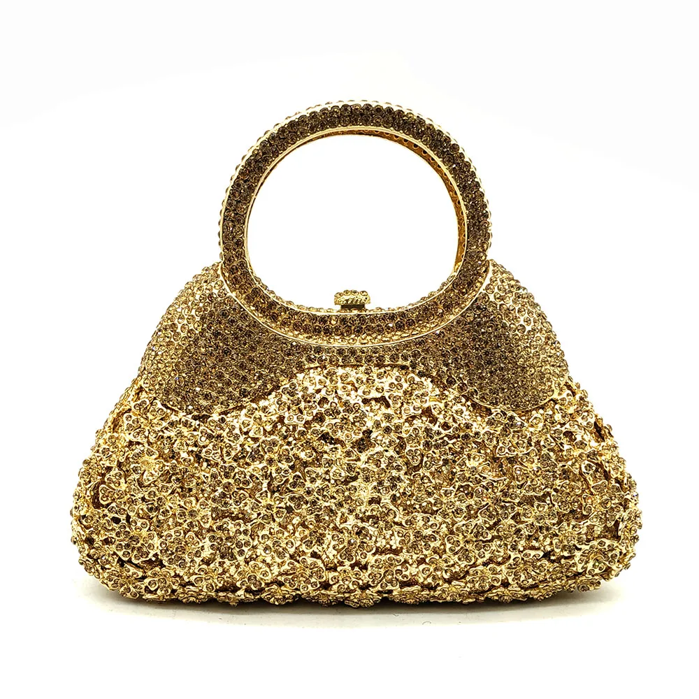 Boutique De FGG Golden Evening Minaudiere Women Crystal