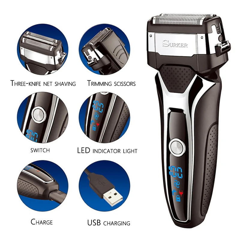 Electric Shaver Electric Razor Rotary Shaver Electrical Rotary Shaver Cordless Shaver Wet Dry Rechargeable Electric Shaver For Men