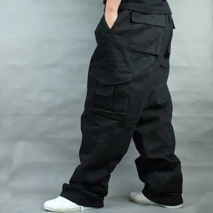Plus Size Loose Baggy Pants Men Casual Outdoor Cotton Pants with Big Pocket Straight Wide Leg Trousers Male Clothes