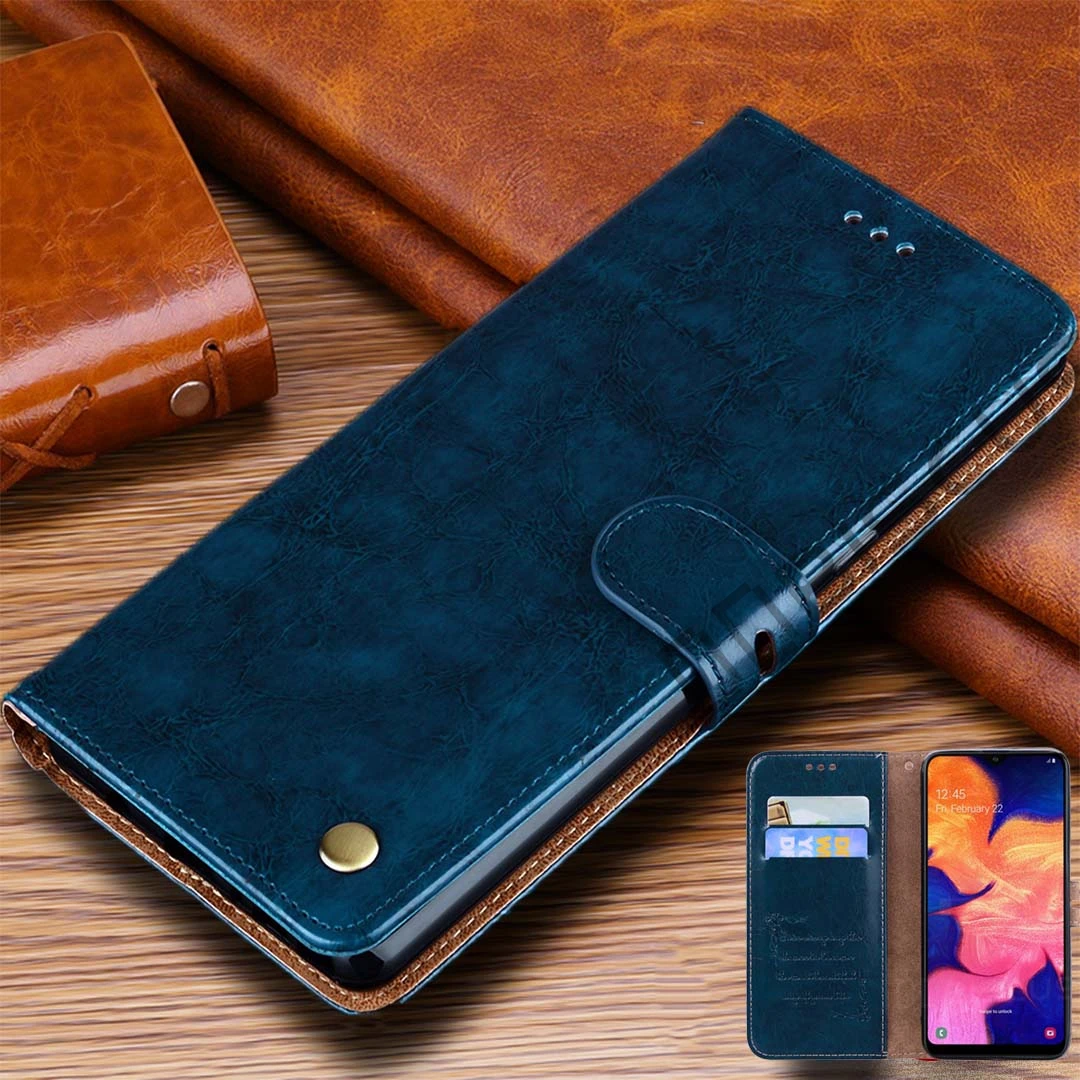 Vintage Leather Flip Cover Wallet Case with Card Slots and Magnetic Closure