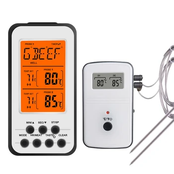 

Digital BBQ Thermometer Wireless Kitchen Oven Food Cooking Grill Smoker Meat Thermometer with Probe and Timer Temperature Alarm