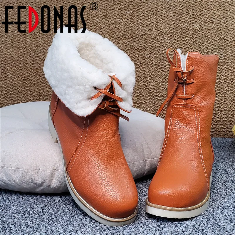 

FEDONAS Women Winter Snow Boots Low Heels Lace Up Warm Outdoor Ankle Boots Comfortable Quality High Boots Casual Shoes Woman