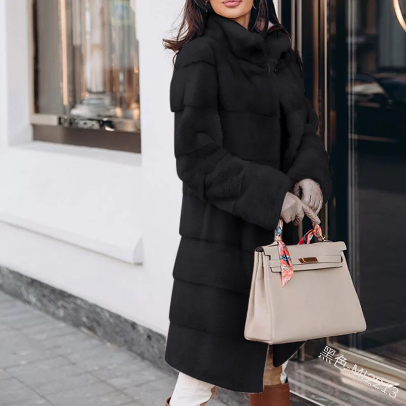 WEPBEL Ladies Extra Long Faux Fur Parkas Women Fashion New Casual Full Sleeve Autumn Winter Warm Thick Solid Color Parka