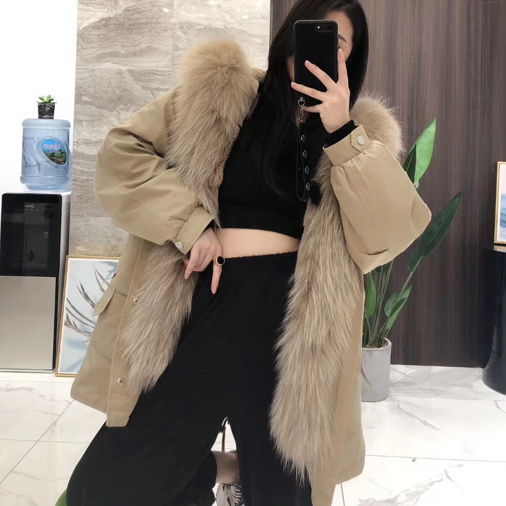 OFTBUY натуральным лисьим мехом пальто Для женщин зимняя куртка настоящий пуховик с мехом лисы верхняя одежда теплая дутая куртка с мехом кролика вкладыш Уличная мода