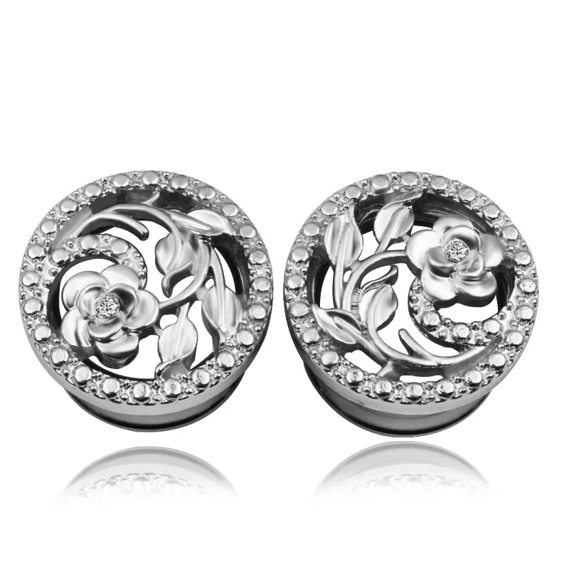 Hot Sale Crytal Flower Ear Stretcher Charming Ear Expander Stainless Steel Ear Gauge Piercing Jewelry
