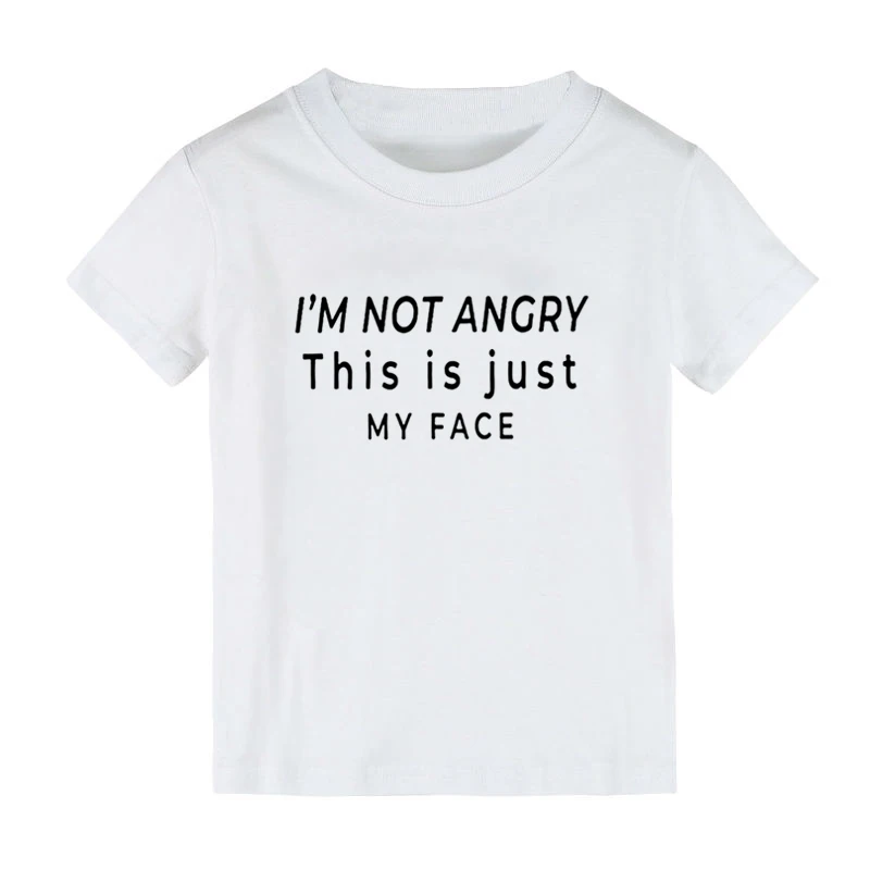 Детская футболка с принтом «I'm not angry this is just my face» рубашка для мальчиков и девочек детская одежда для малышей забавные уличные футболки CZ-161 - Цвет: Белый