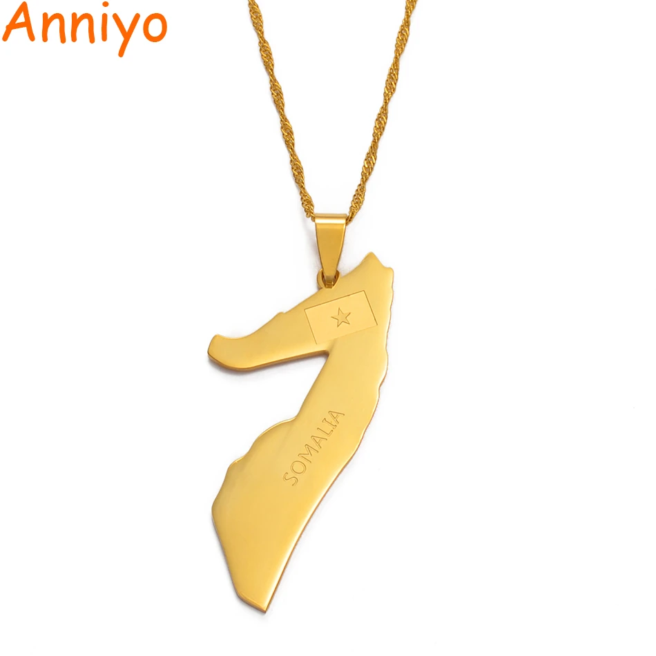 SWAOOS Somalia Map Flag Pendant Necklace Gold Color Map Chain Jewelry 