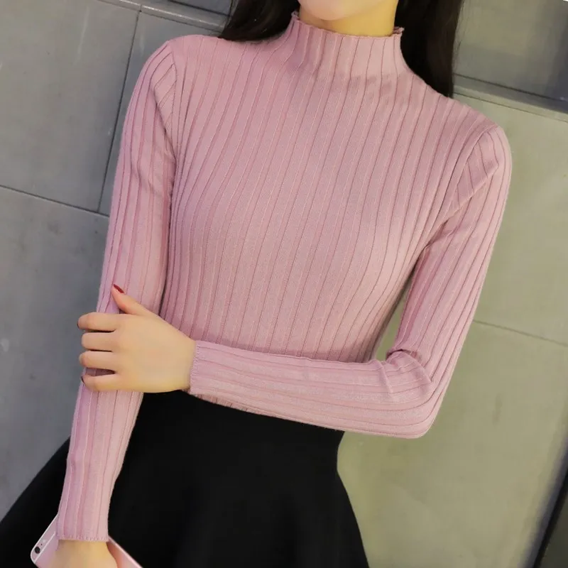 

Korean Womens Mock Neck Sweater Pullover Slim Long Sleeve Knit Shirt Blouse Tops