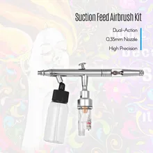 Всасывающая подача Аэрограф Комплект двойного действия высокая точность 0,35 мм сопло краска спрей воздушная щетка с 35 мл бутылка