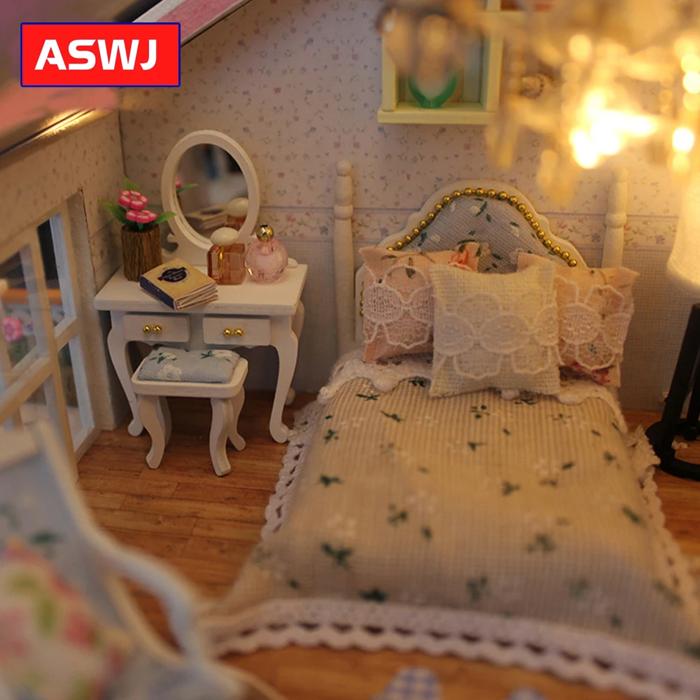 DIY Кукольный дом сборная Строительная модель игрушечные домики сладкие слова светильник музыкальный деревянный кукольный домик на день рождения рождественские подарки ремесла