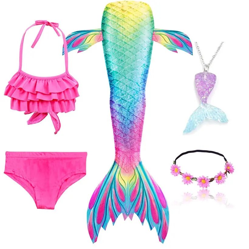 5Pcs/Set Girls Mermaid Tail Swimsuit Children the Little Mermaid Costume Cosplay Beach Clothes Bathing Suit anime cosplay female