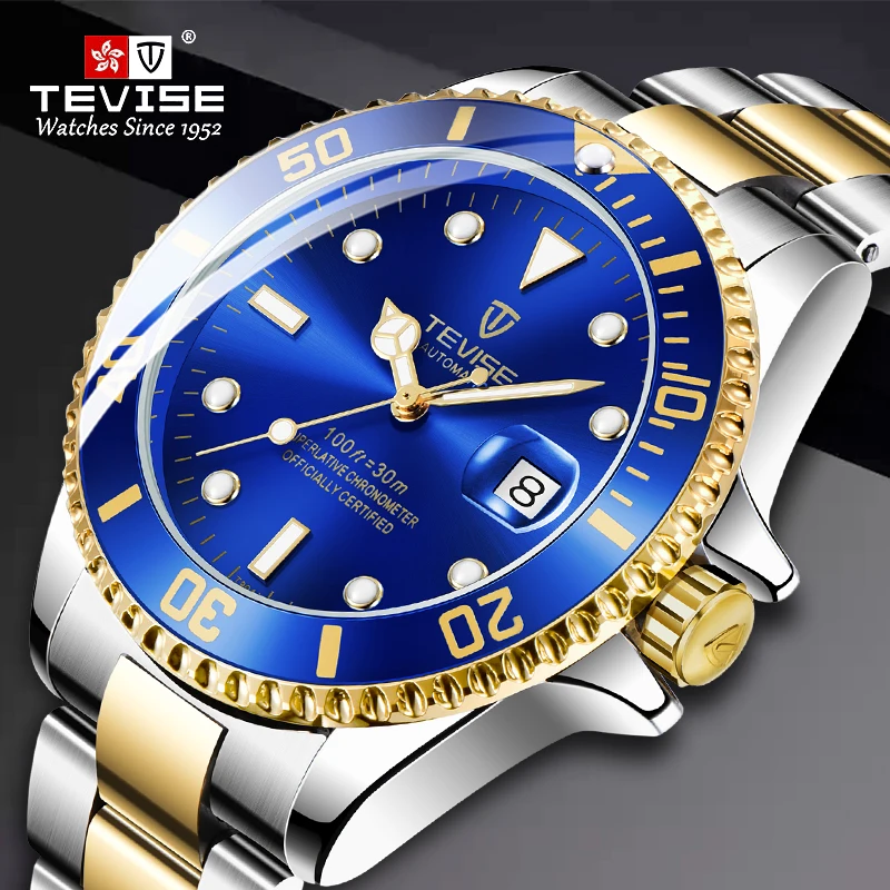 

TEVISE Green Water Ghost Watch Men'S Luxury Mechanical Watch Steel Belt Waterproof Automatic Watch Business Watch T801