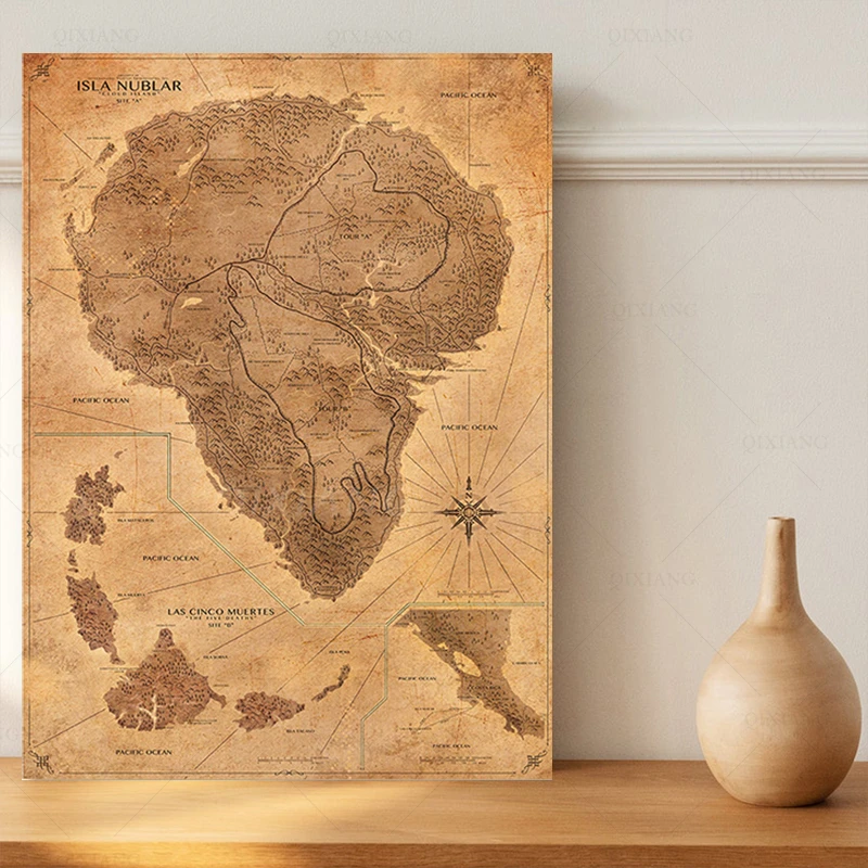 jurassic park map poster fantasy sepia vintage design dinosaur the lost world wall art canvas paintings print picture home decor painting calligraphy aliexpress