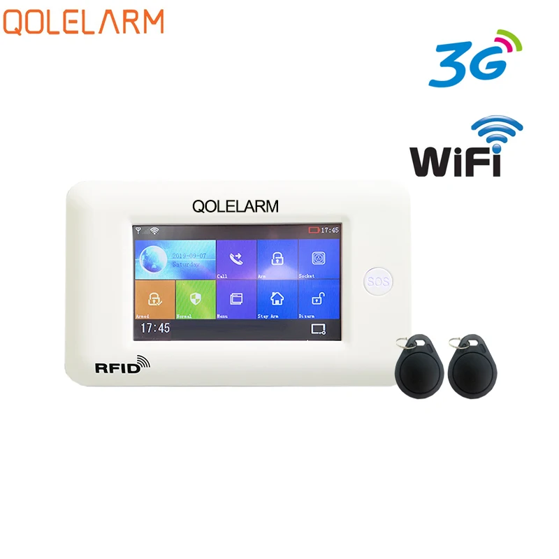 3G WIFI alarm panel QOLELARM 4,3 дюймов сенсорный экран RU ES EN PL DE меню беспроводная домашняя безопасность 3g wifi GSM GPRS сигнализация RFID приложение дистанционное управление - Цвет: 3G WIFI alarm panel