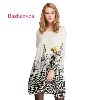 

Bazhenova Women Printing Sweater Girls Loose Sweet All-match Knitted Pullovers Woman Elegant Casual Tops Ladies Sweaters R248