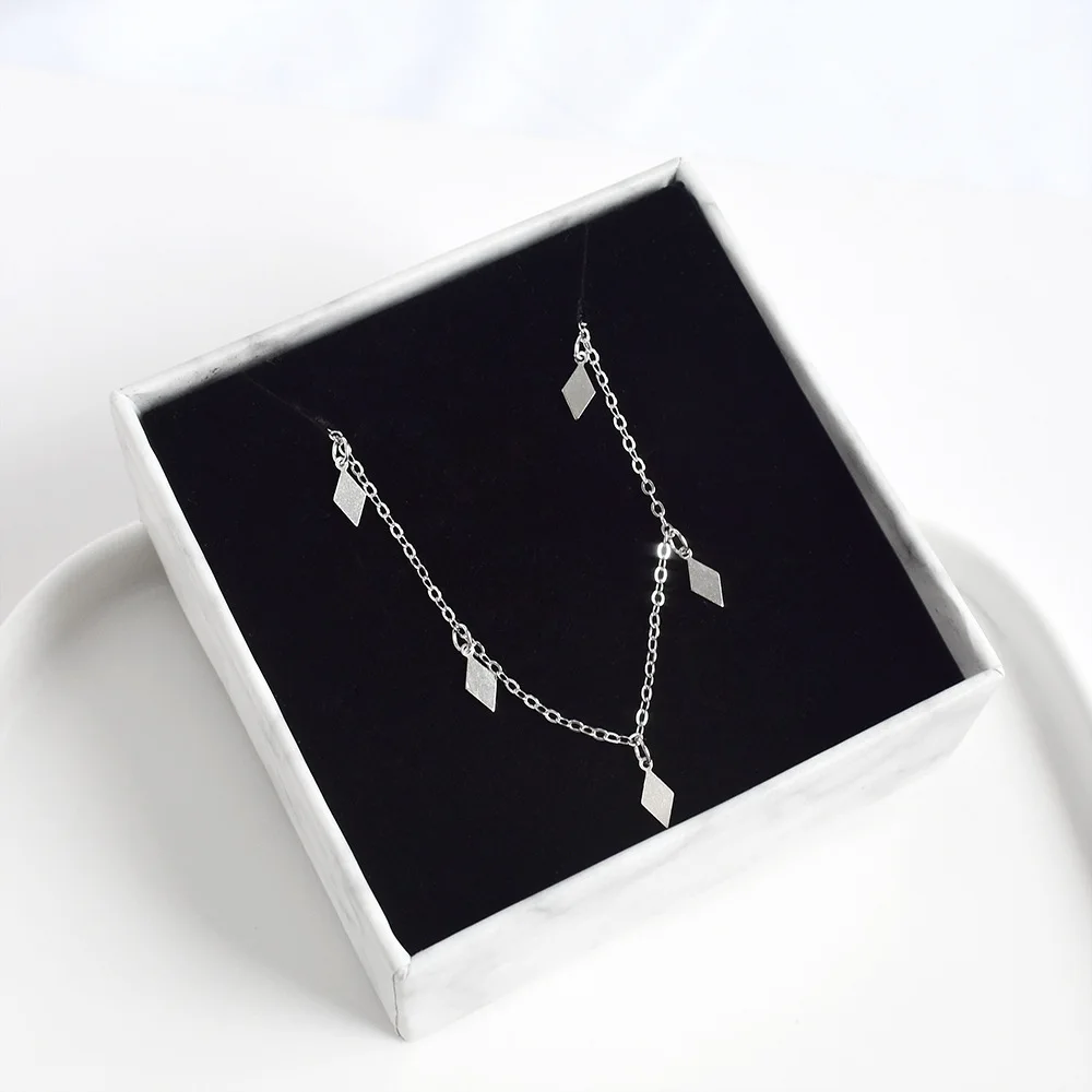 925 Sterling Silver Simple Diamond Geometric Pendant Anklet Women Summer Ocean Beach Casual Jewelry Accessories Girlfriend Gift
