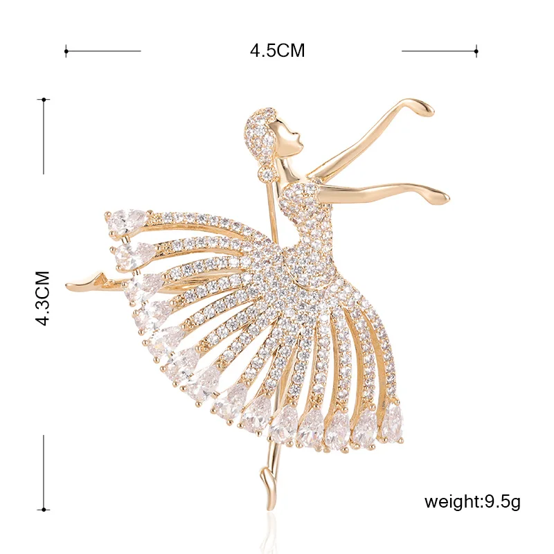 Blucome Wedding Cubic Zircon Dance Girl Shape Brooches For Women Girls Bridal Bouquet Accessories Lapel Hijab Pin Figure Brooch
