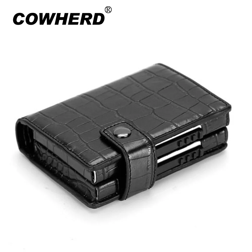 

PU Leather Double Metal RFID Men Wallet Pop Up Credit Card Case Holder Hold 12 Cards Purse Aluminum Blocking Women Mini Vintage