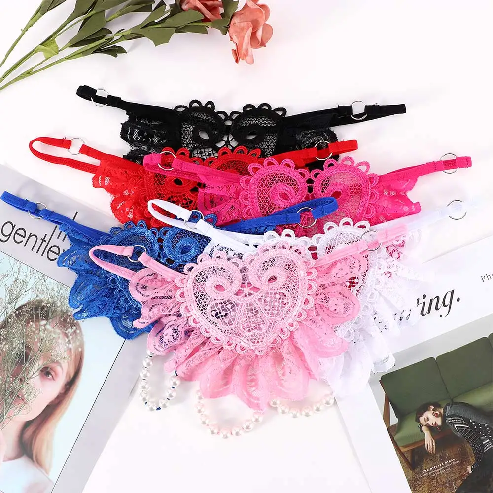 

Lace Embroidered Erotic Lingerie G String Panties Low Waist Pearl Temptation Thongs Underwear T-pants